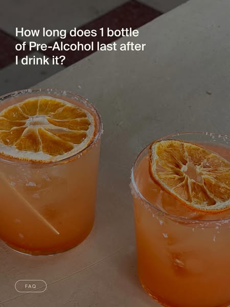 The ad features a question about Pre-Alcohol and the answer is in the FAQ section on the product page. The visual featur
