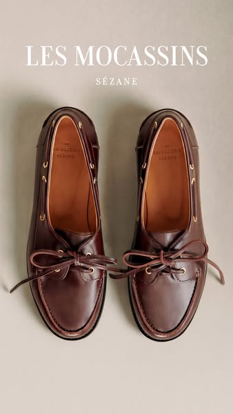 This ad showcases a pair of Sezane moccasins in a visually appealing way, highlighting the brand's name and product.