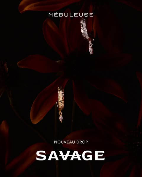 An image ad showcasing NEBULEUSE's Savage earrings.