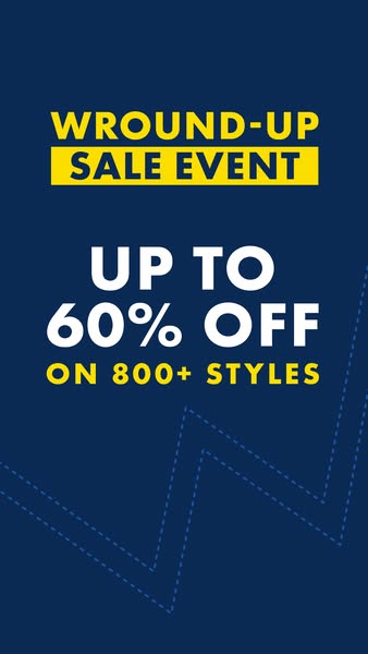 This ad promotes a "Wround-Up Sale Event" with up to 60% off on 800+ styles. The design features bold yellow t