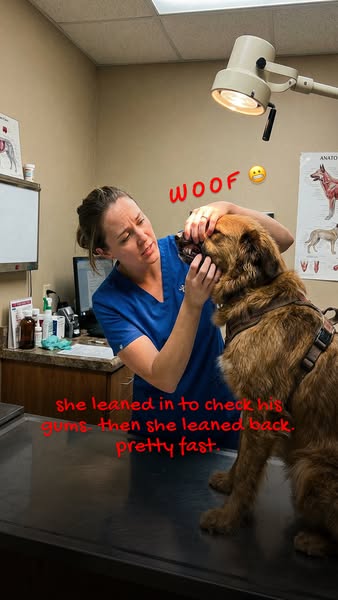 This ad presents a humorous moment during a vet visit where a dog startles the vet, likely alluding to the need for pet 