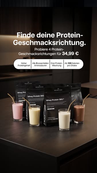 This ad features the brand Protein Works and showcases their protein powder, Whey Protein 360, and highlights different 