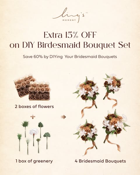 This image ad showcases Ling's Moment's DIY bridesmaid bouquet set, highlighting the value of crafting your own 