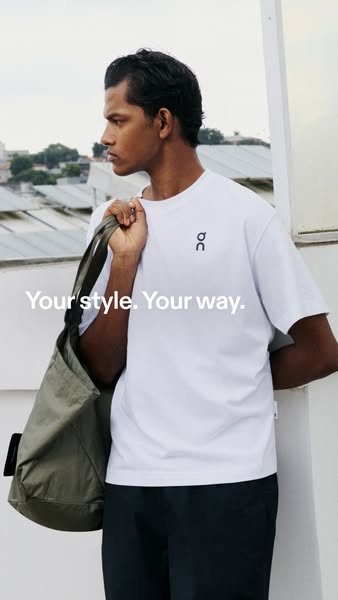 This ad features a photo of a man wearing a white T-shirt with the brand's logo on it. The ad copy says, 'Your s
