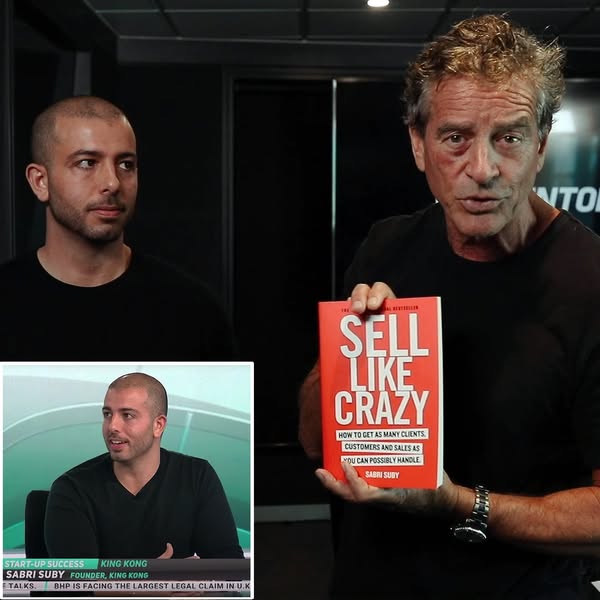 An image ad featuring Sabri Suby holding his book, "Sell Like Crazy".