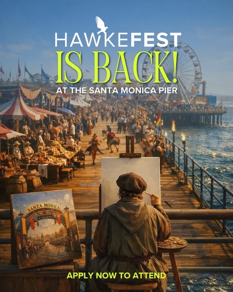 The ad is an image promoting an event called Hawkefest at the Santa Monica Pier.