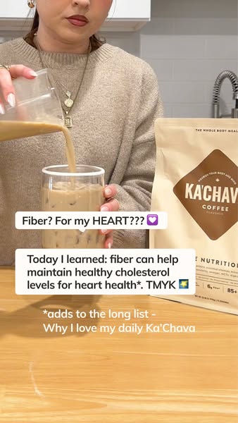 This ad promotes Ka'Chava Coffee flavored whole body meal by focusing on the fiber content and how it can help maint