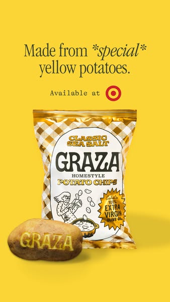 This ad features Graza potato chips as being made from special yellow potatoes and being available at Target.