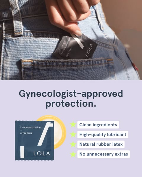 This image ad is for Lola condoms. It uses a claim of gynecologist approval along with functional attributes, such as cl