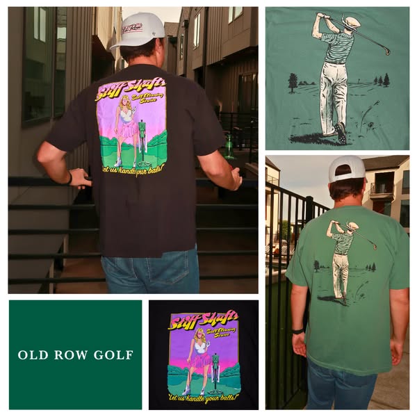 This ad shows different t-shirt designs from Old Row Golf.