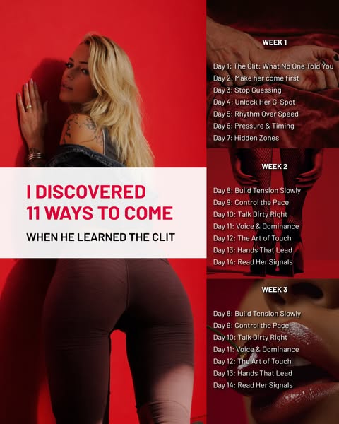 This image ad promotes a course for men on how to pleasure women during sex. The ad features a woman on the left and tex