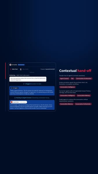 The ad showcases the hand-off feature that Summit G4 Grills uses, where the agent connect transfers the user to a real h