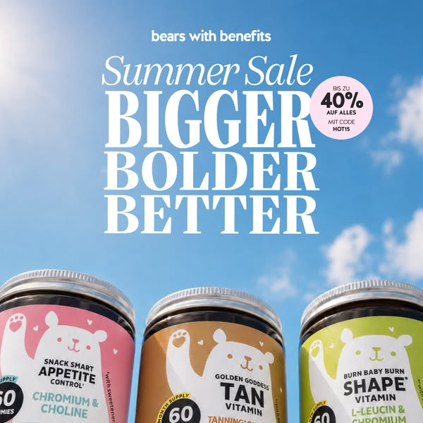 An image ad for Bears with Benefits, advertising a summer sale with up to 40% off using the code HOT15. The image featur