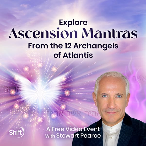 The ad promotes a free video event, "Ascension Mantras From the 12 Archangels of Atlantis" presented by Stewar