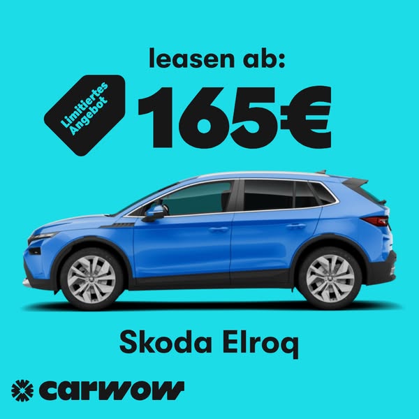 An image ad for Skoda Elroq promoting a leasing offer starting at 165€, presented by Carwow.