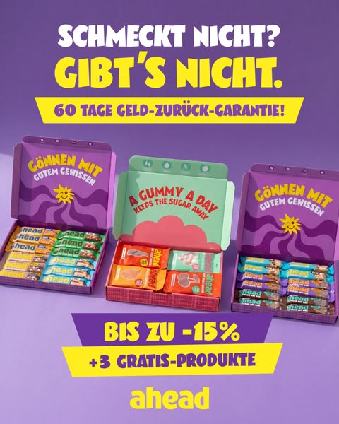 This ad showcases Ahead brand snacks that are intended to provide a healthy alternative to sugary candy. The ad features