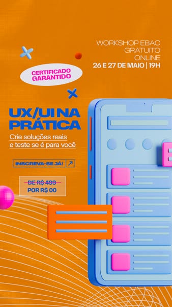 This is an ad for a free online EBAC workshop on UX/UI design taking place on May 26th and 27th. The ad highlights that 
