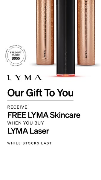 This ad promotes Lyma skincare, specifically offering free Lyma skincare with the purchase of a Lyma Laser. It features 