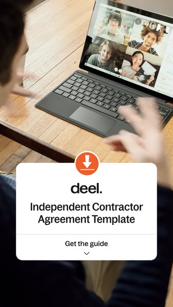 This ad promotes Deel's independent contractor agreement template. The ad features a person on a video call, with a 