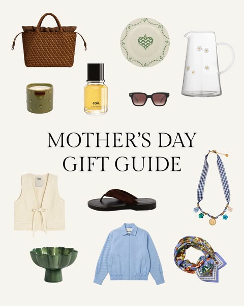 This ad is a gift guide for Mother's Day, featuring a variety of items, including a handbag, candle, perfume, decora