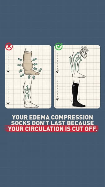 This ad highlights the ineffectiveness of standard edema compression socks, asserting that they cut off circulation. It 