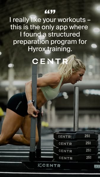 This ad for Centr uses a testimonial from a user to advertise the fitness app and the Hyrox training program that it off