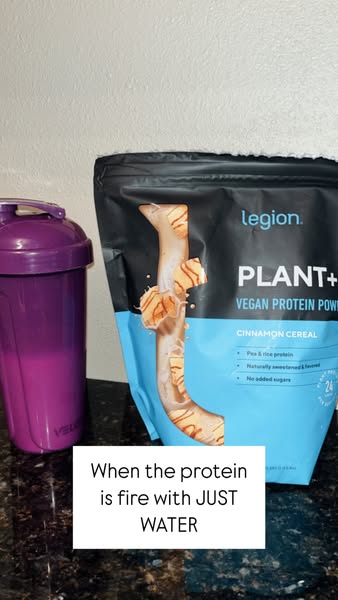 This image ad showcases Legion Athletics PLANT+ vegan protein powder in Cinnamon Cereal flavor. It focuses on the produc