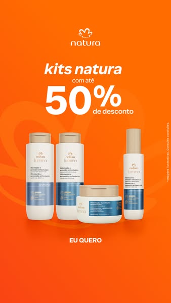 This image ad for Natura promotes discounted kits. The ad features a bright orange background with the Natura logo at th