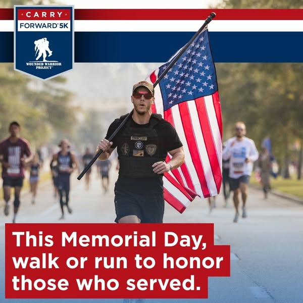 This image ad promotes the Carry Forward 5K event by the Wounded Warrior Project, encouraging people to walk or run on M