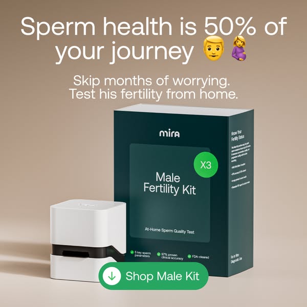 The ad highlights the importance of sperm health in the fertility journey, offering an at-home test kit as a solution to