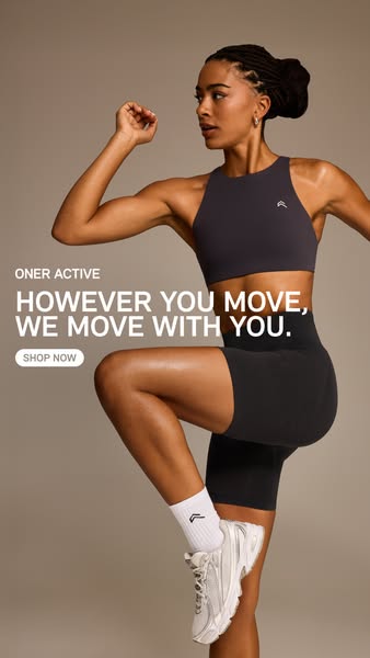An ad for Oner Active shows a woman in athletic apparel. The text encourages consumers to move however they want with th