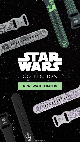 A vertical ad showcasing the Star Wars Collection watch bands.