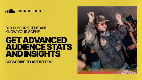 This image ad promotes SoundCloud's Artist Pro subscription, highlighting advanced audience stats and insights to he