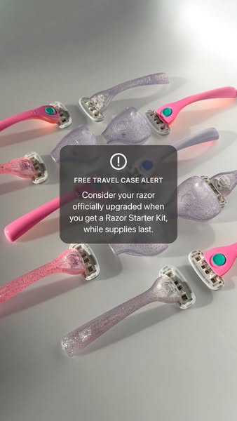 This ad promotes a Razor Starter Kit and highlights a limited-time offer of a free travel case with purchase. The ad fea
