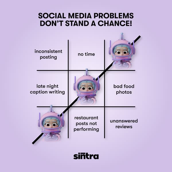 This ad depicts a game of tic-tac-toe where the 'X's are social media management problems, and the 'O's 