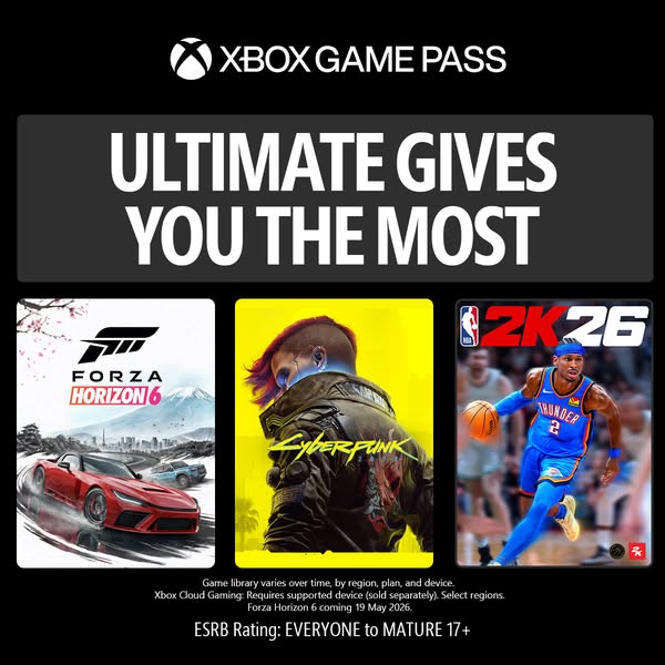 This image ad promotes the Xbox Game Pass Ultimate subscription service, emphasizing the wide variety of games available
