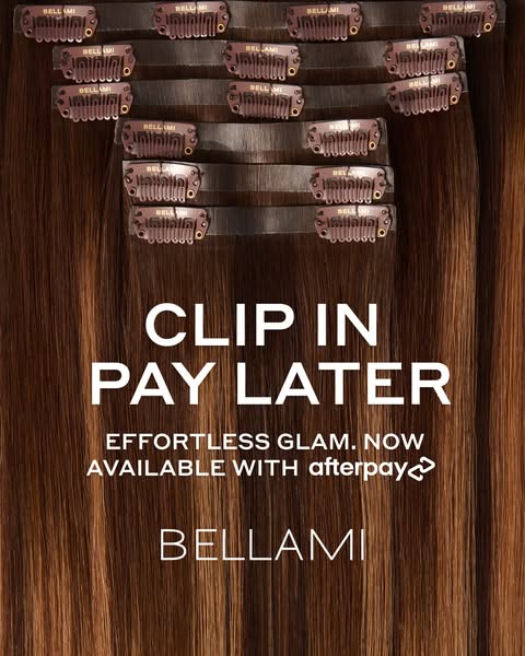 The Bellami ad uses an up-close shot of hair extensions that can be clipped in to create a long, full hairstyle. The ad 