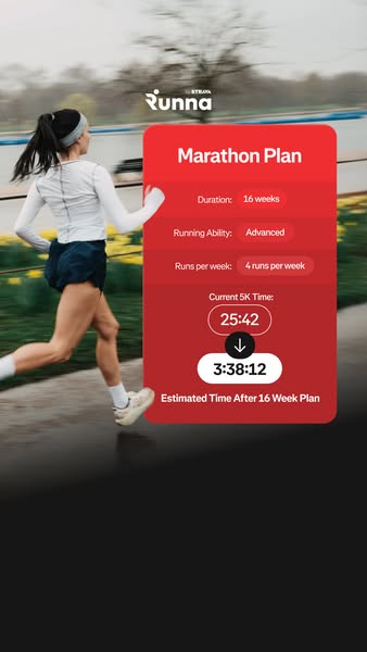 This ad promotes Runna, a running plan app. The ad features a screenshot of the app interface displaying a marathon plan