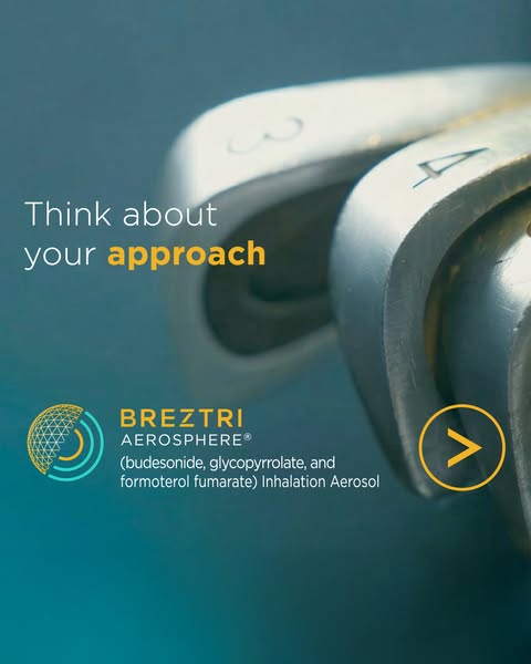 This image ad for Breztri Aerosphere uses a metaphor to connect the product to golf. By presenting the product alongside