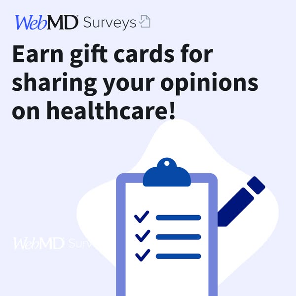 This image ad for WebMD Surveys promotes the opportunity to earn gift cards for sharing opinions on healthcare. It uses 