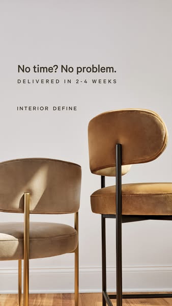 This ad promotes Interior Define furniture, specifically their chairs and barstools, by highlighting the value propositi