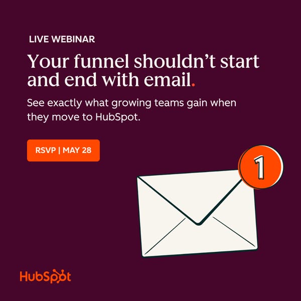 This static image ad by HubSpot promotes a live webinar about improving marketing funnels beyond traditional email strat