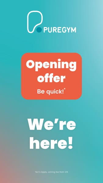 This image ad by PureGym promotes a limited-time opening offer and encourages users to be quick in availing the offer.