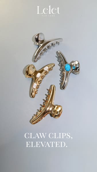 This image ad features a collection of Lelet NY hair clips, emphasizing their elevated design and aesthetic appeal.