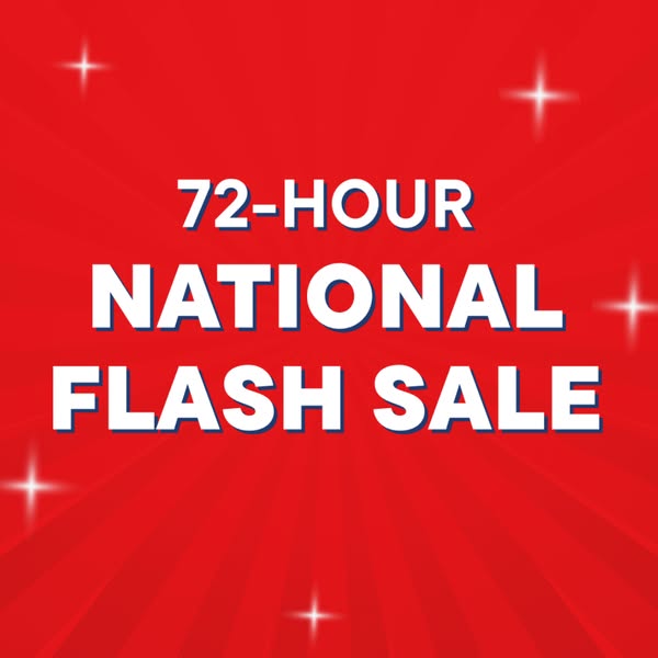 This ad promotes a 72-hour flash sale with a red background and white text.