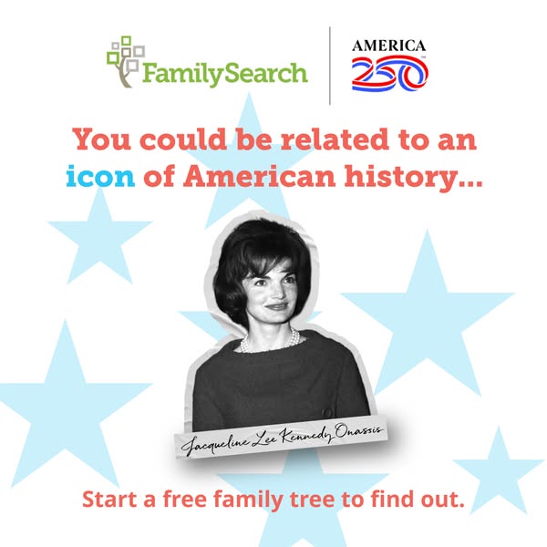 The image ad shows a photo of Jacqueline Kennedy Onassis and indicates that the user could be related to an icon of Amer
