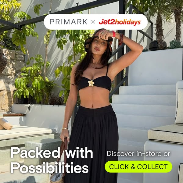 This ad, a collaboration between Primark and Jet2holidays, showcases a woman in an outfit that's available for purch