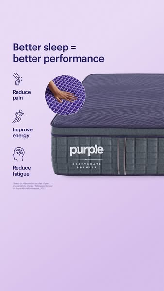 This ad for Purple mattress highlights the benefits of better sleep, including reduced pain, improved energy, and reduce