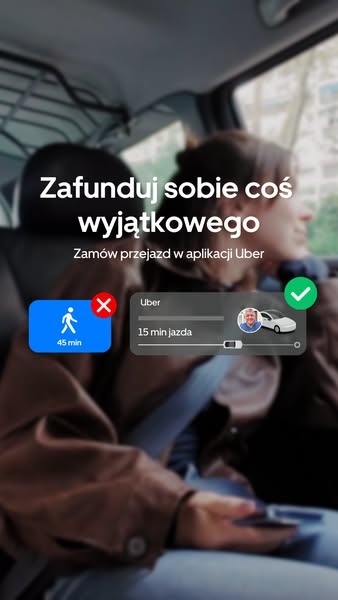 This ad features an overlay that simulates a user choosing between Uber and walking. It is made to look as though the de