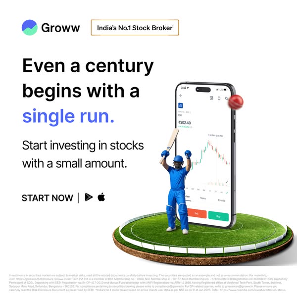 This ad for Groww, a stock broker, presents investing in stocks as achievable with even a small amount, similar to how a